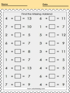 Printable Worksheets Grade 1 Math - Learn.edukidsday.com