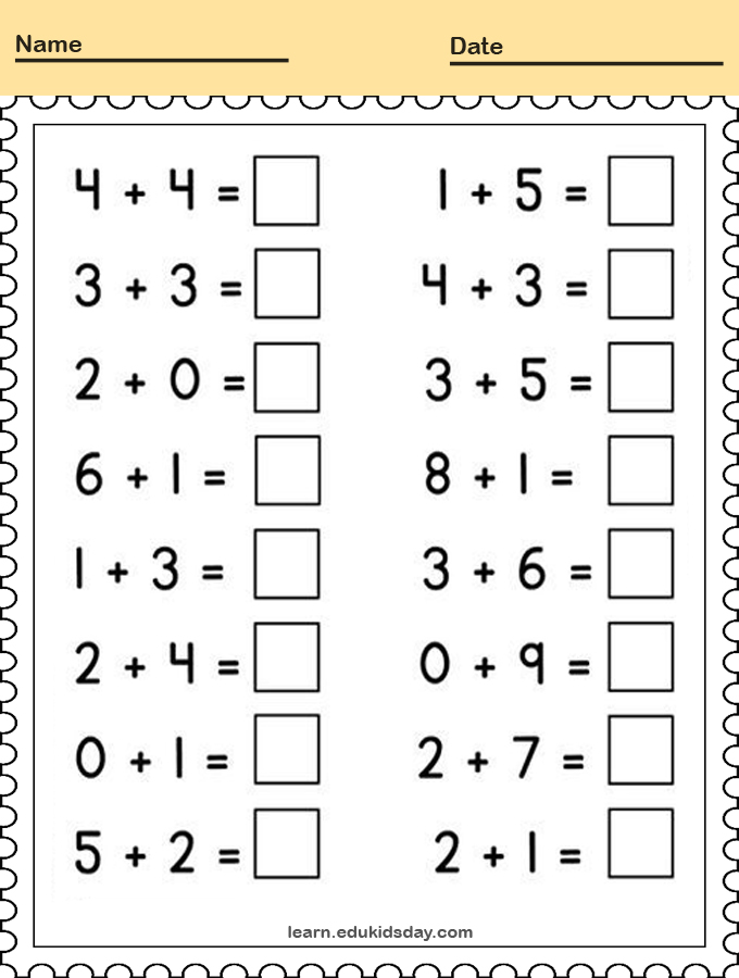 free printable one digit addition math