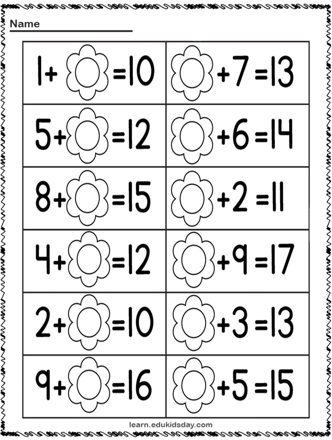 one digit addition worksheet kindergarten