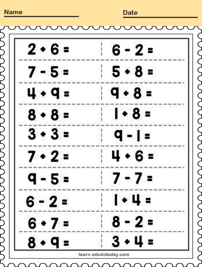 printable one digit addition math