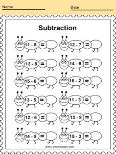 Printable Subtraction One digits Addition - Learn.edukidsday.com