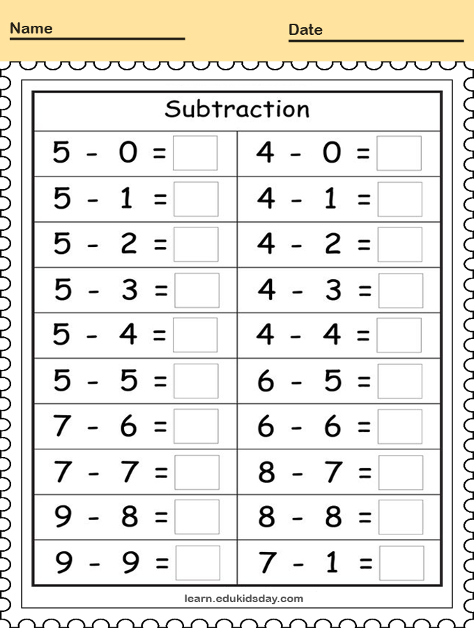 Subtraction One digits Addition