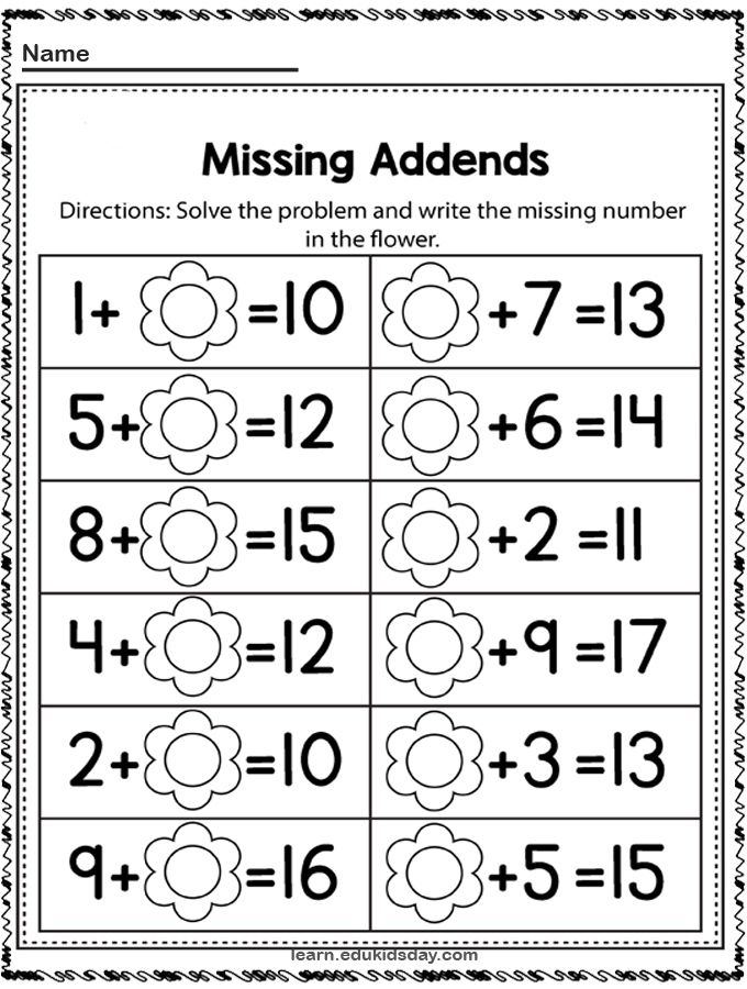 math additions worksheet missing adden