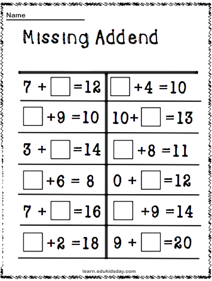 kindergartens addition worksheets